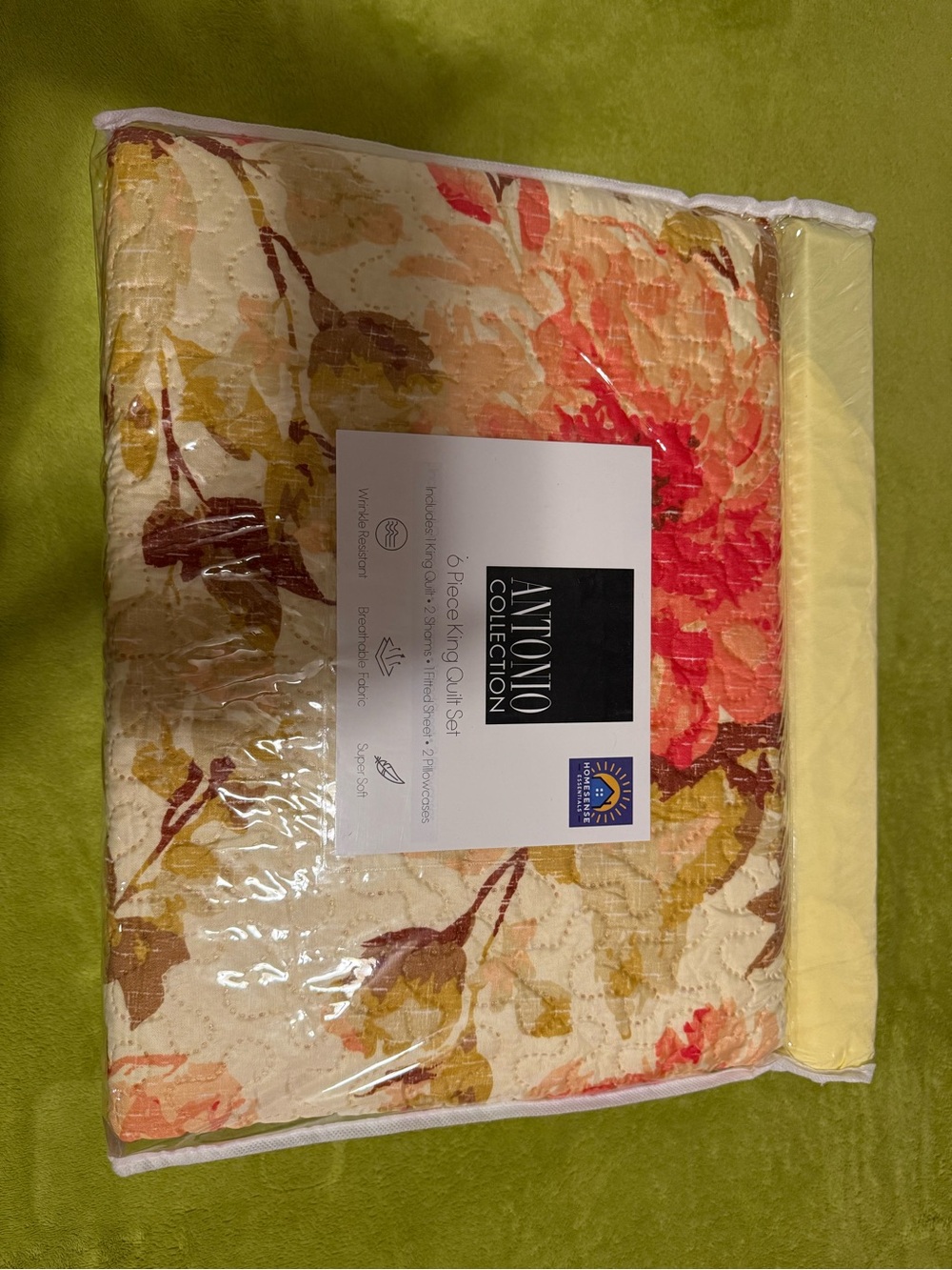 Floral Quilt in Yellow and Coral